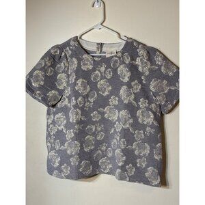 Umgee Gold Floral Brocade Short Sleeve V Neck Blouse Size large